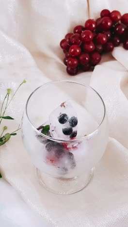 refreshing fruit ice cubes in glass