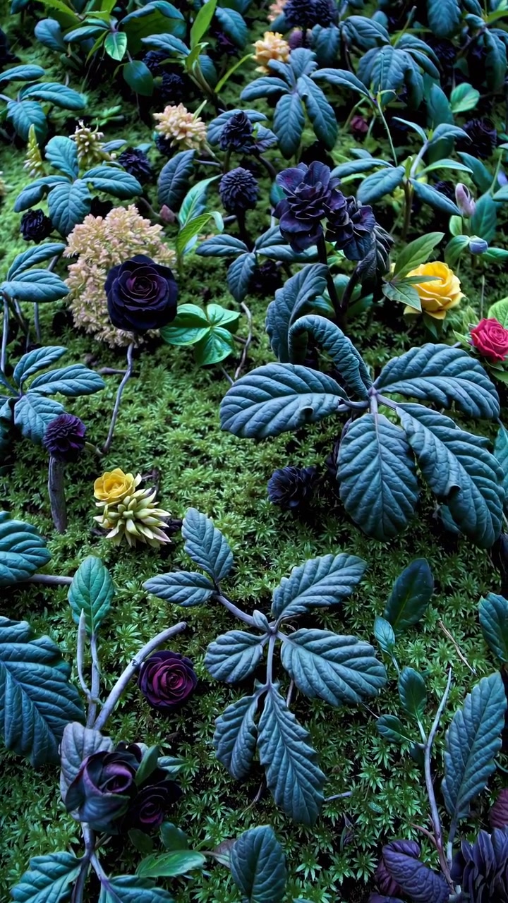 Dark Moody Floral Arrangement with Moss and Roses