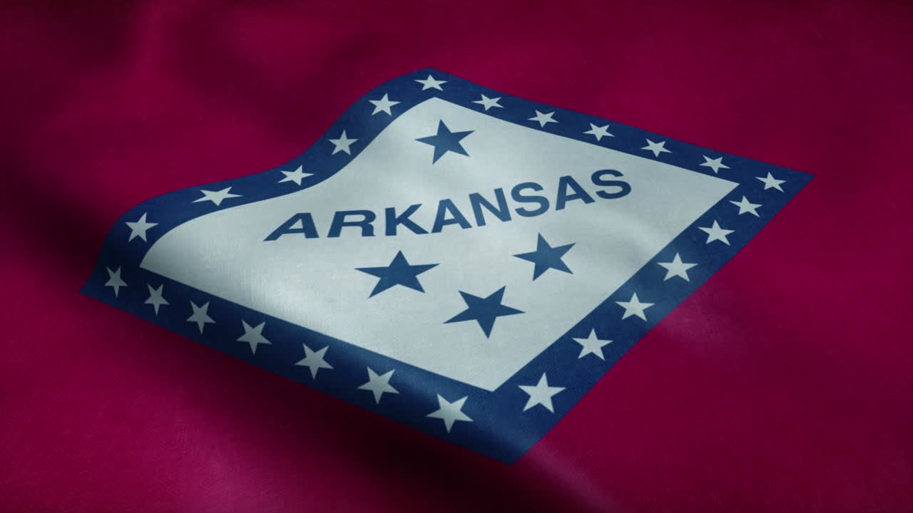 bandera del estado de arkansas ondeando en el viento. bucle sin costuras con textura de tela muy detallada