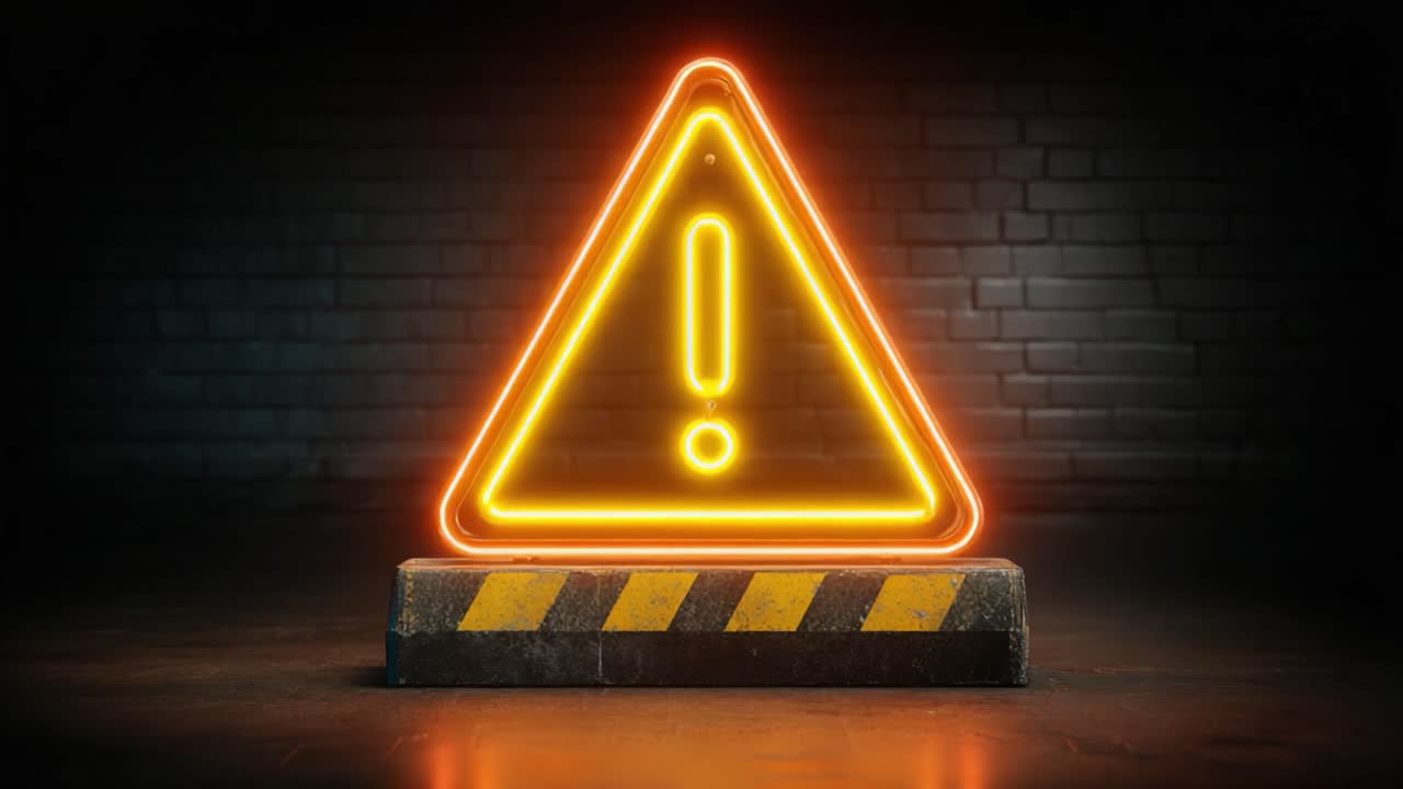 A Brightly Lit Warning Sign Illuminates a Dark Environment, Signifying Caution and Alertness with its Striking Neon Orange Glow