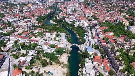 aerial view of mostar city on river neretva in bosnia