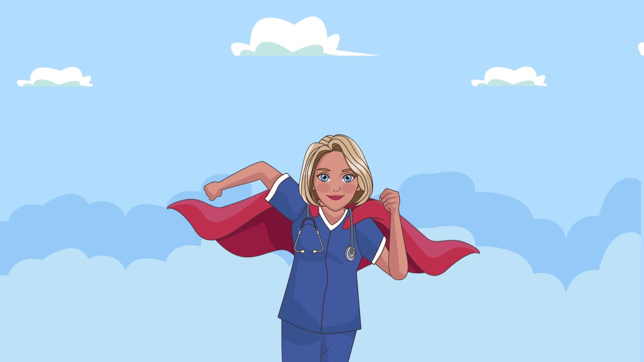 영웅 간호사 달리는 캐릭터 장면