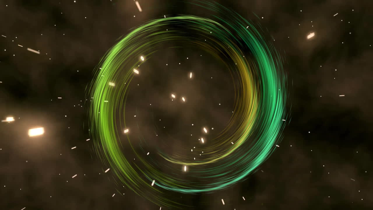 검은색 배경에 노란색 빛의 흔적과 반점의 애니메이션