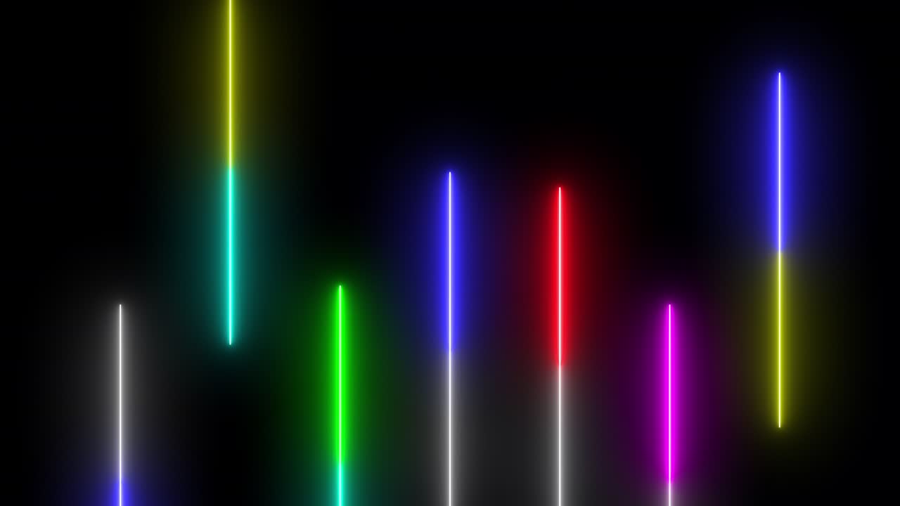 resumen colorido de la línea de neón llama brillante parpadeante bucle de animación moviéndose al azar en un fondo negro.