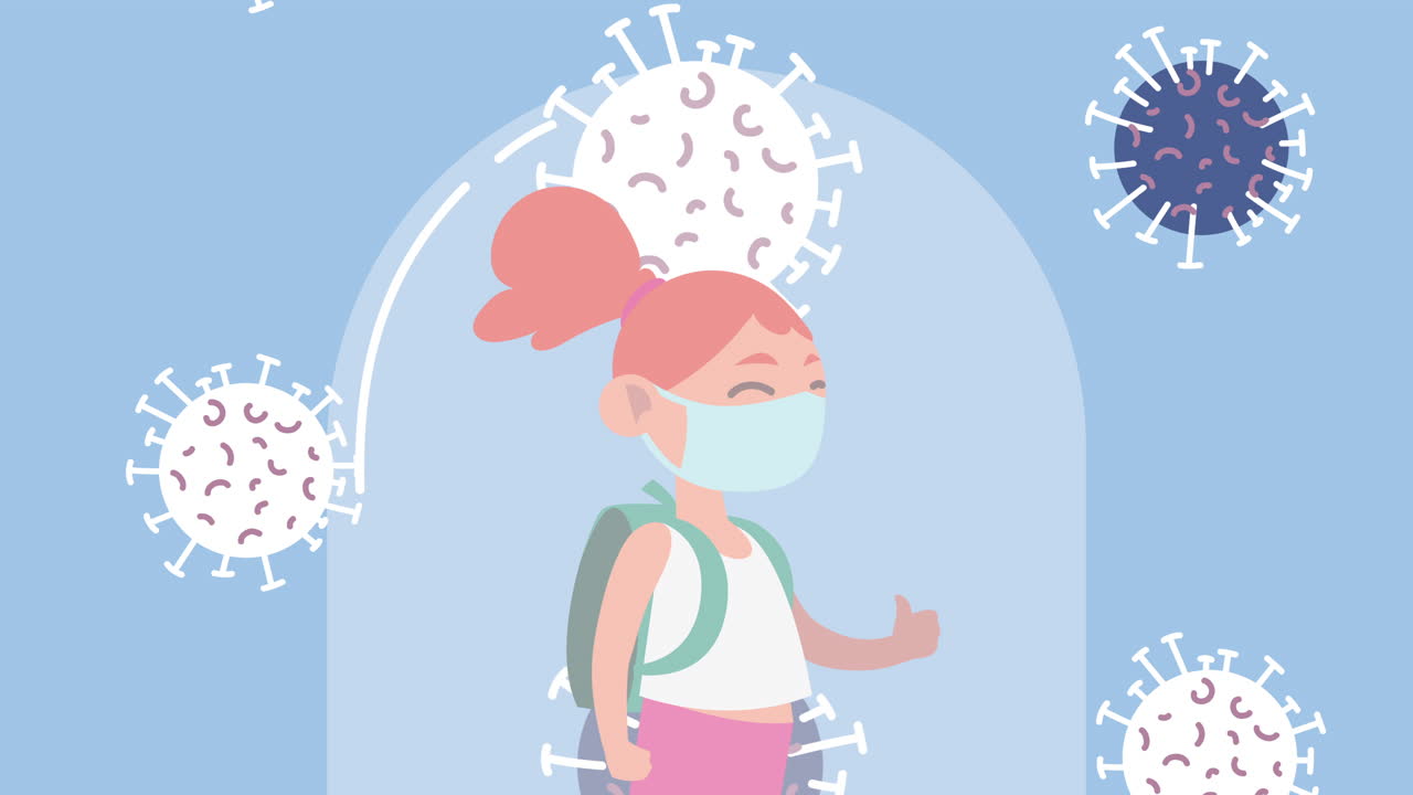 보호 거품에 마스크를 착용하는 어린이