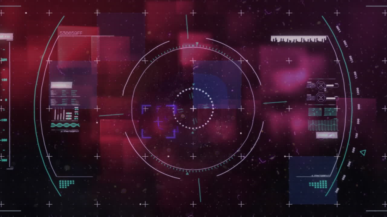Animation of scope scanning and data processing over squares on black background