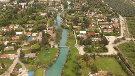 nir david kibbutz close to beit shean valley  with river, aerial view