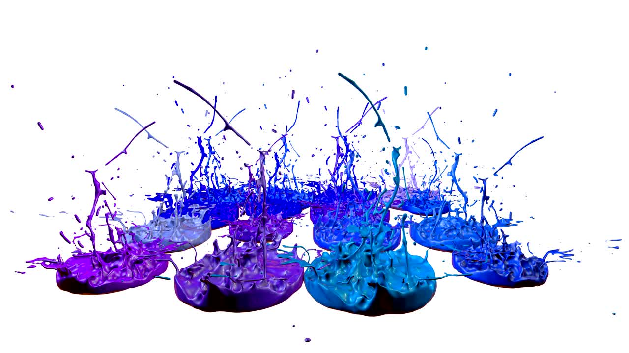 3d splashes of paint dance in 4k on white background. Simulation of splashes of ink on a musical speaker that play music. V10
