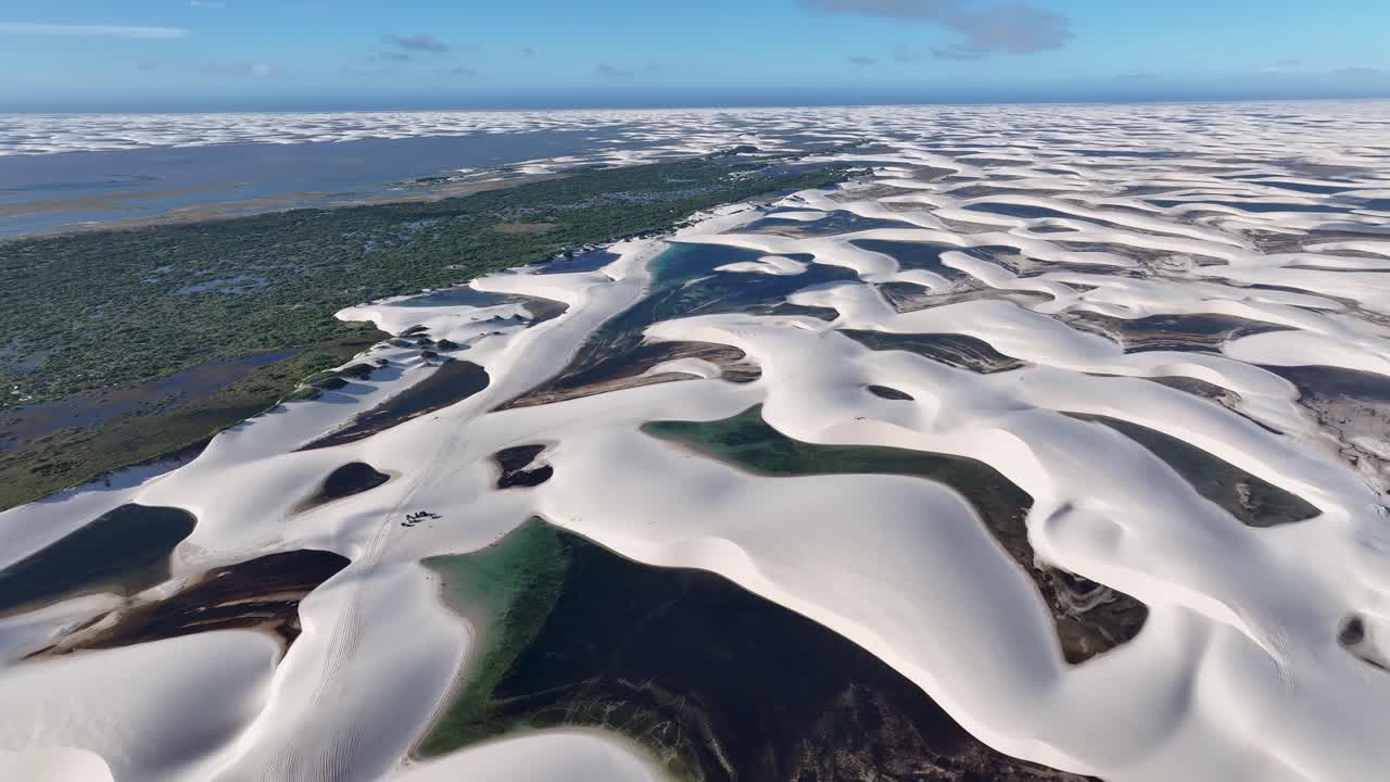 Lencois Maranhenses Skyline At Santo Amaro In Maranhao Brazil. Freshwater Lakes Landscape. Sand Dunes Mountains. Lencois Maranhenses Skyline At Maranhao. Tourism Travel. Nature Scene. Beach Background