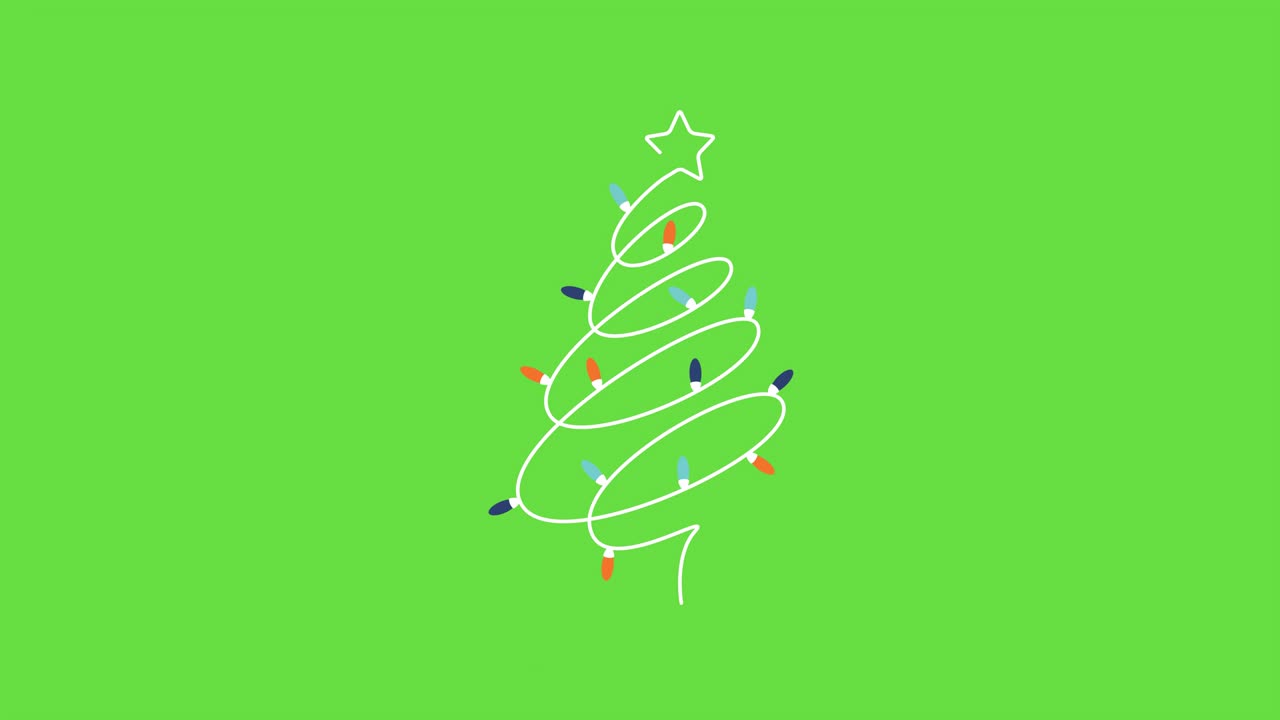video en 4k de dibujos animados de la guirlanda del árbol de navidad y la estrella en la parte superior.