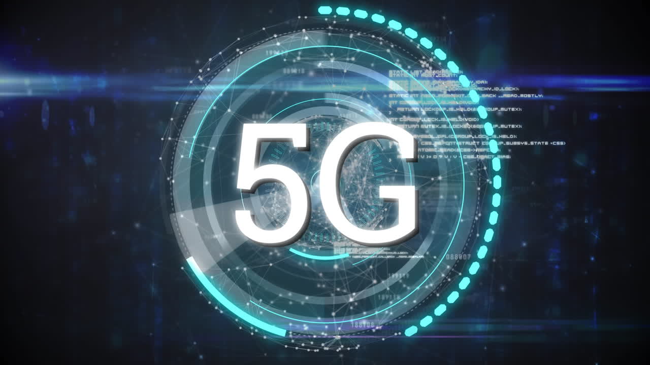 animazione digitale del testo 5g sul globo della rete di connessioni su sfondo blu