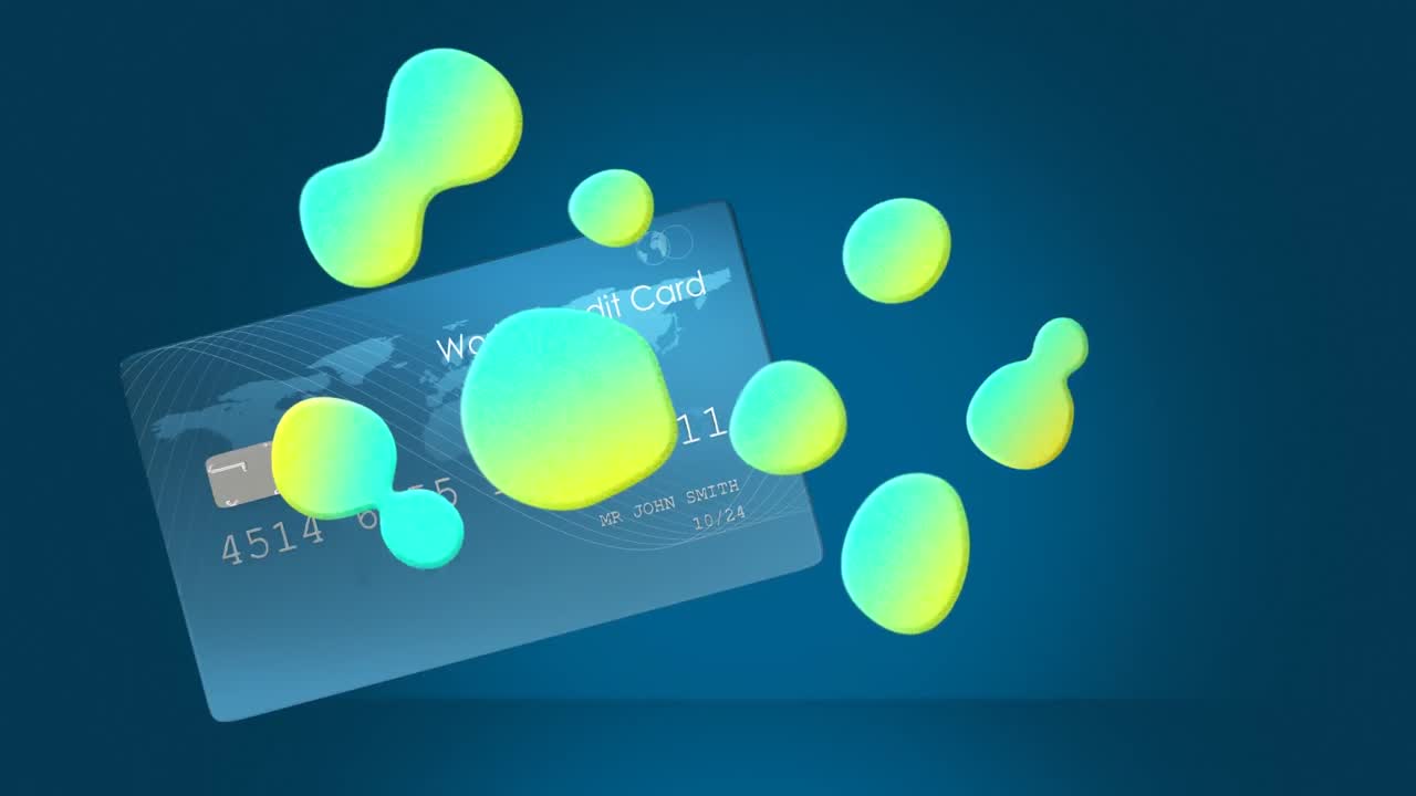 animación de una mancha colorida sobre una tarjeta bancaria