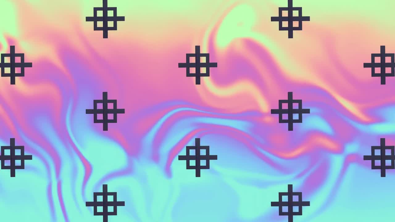 animación de formas negras repetidas sobre un líquido de colores