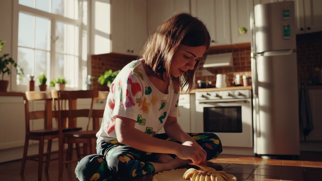 Woman making pie in kitchen