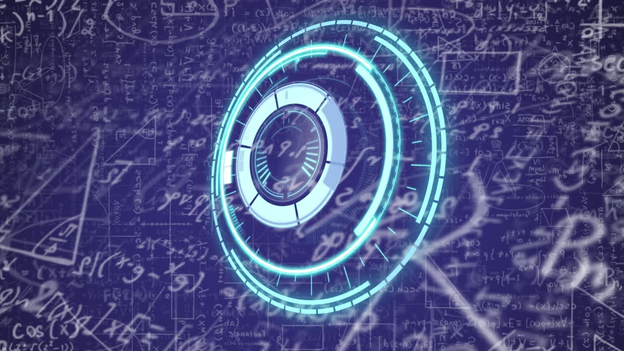 수학 방정식의 애니메이션과 파란색 배경의 범위 스캐닝