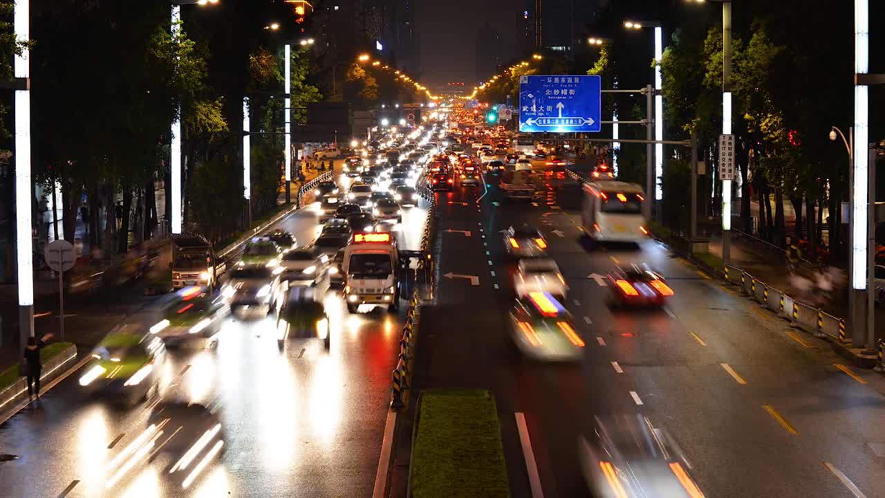 Timelapse of traffic on a busy street in Chengdu, Sichuan China.