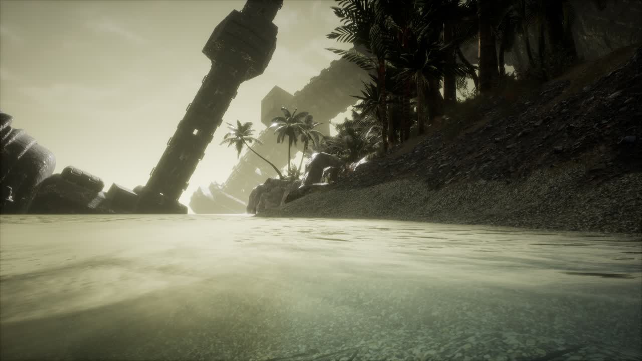 UFO crashed in the ocean near tropical island