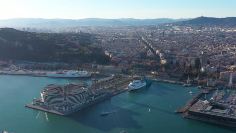 trading center barcelona aerial view sunny day spain port and city landscape
