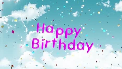 feliz cumpleaños escrito en el cielo azul con nubes