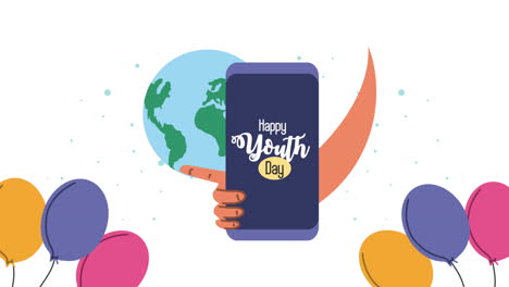 happy international youth day celebration with world planet and smartphone