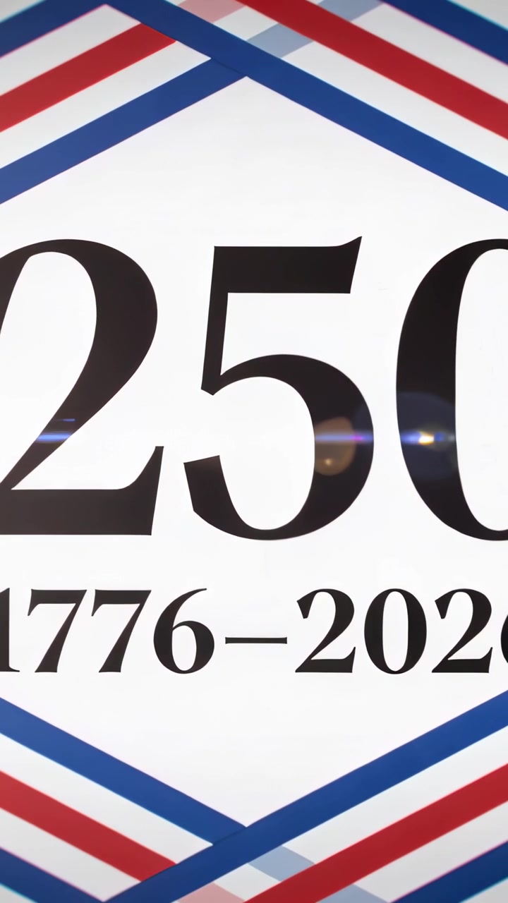 Vertical video: Animating on play serif 250 sliding in white card for focus, ribbons 1776-202 flare
