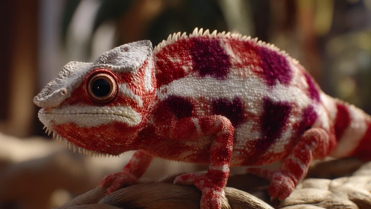 Vibrantly Colored Chameleon Captured in Detail: A Close-Up View of Its Unique Texture and Patterns, Showcasing Nature's Intricate Beauty and Adaptability
