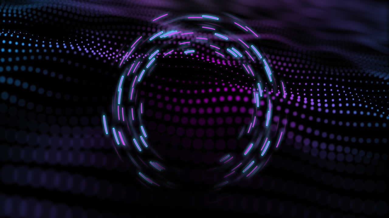 Animation of glowing light trails of data transfer moving on black background