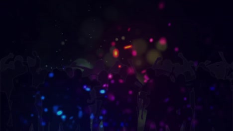 animation of colourful spots of light over dancing crowd