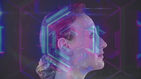 rostro de mujer contra un túnel brillante