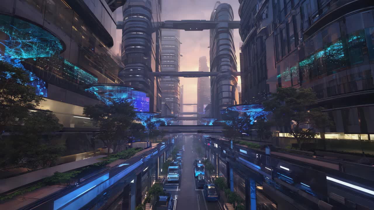paisaje urbano futurista con arquitectura moderna
