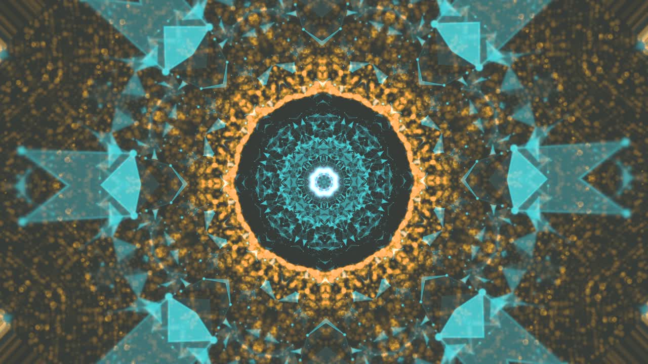 animación de la energía subatómica liberada. partículas poligonales y bokeh explosión de sinergia en el patrón creativo llamativo.