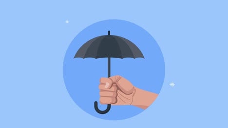 animación del servicio de seguros con paraguas levantados a mano
