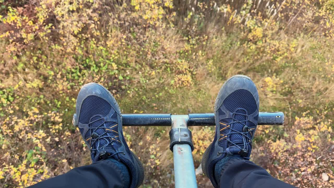 Aerial view of shoes and autumn foliage