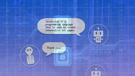 animación del procesamiento de chat de ia en línea en la pantalla a través de codificación binaria.