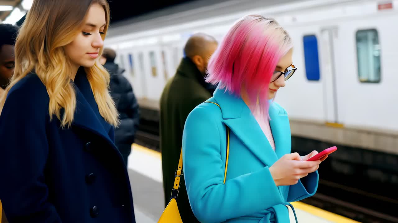 Travelers waiting at the subway station.