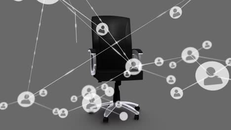 Animation-of-network-of-connections-with-icons-over-office-chair