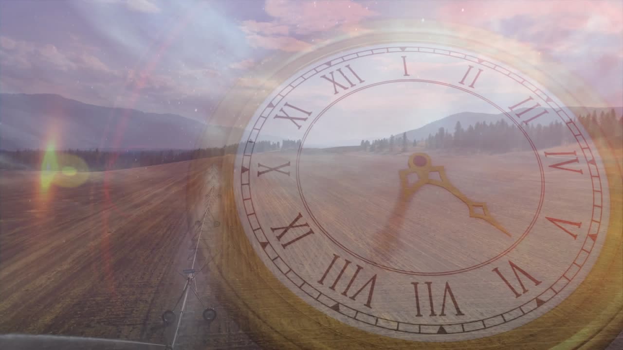 Overlay appearing sends clock hands rotating while track shifting to mark passing time