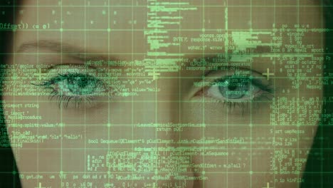 data processing over grid network against close up view of female eyes