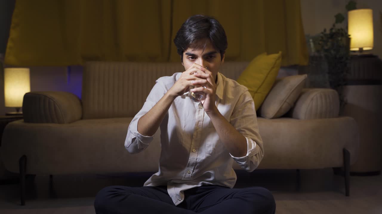 겁쟁이는 떨리는 손으로 물을 마신다.