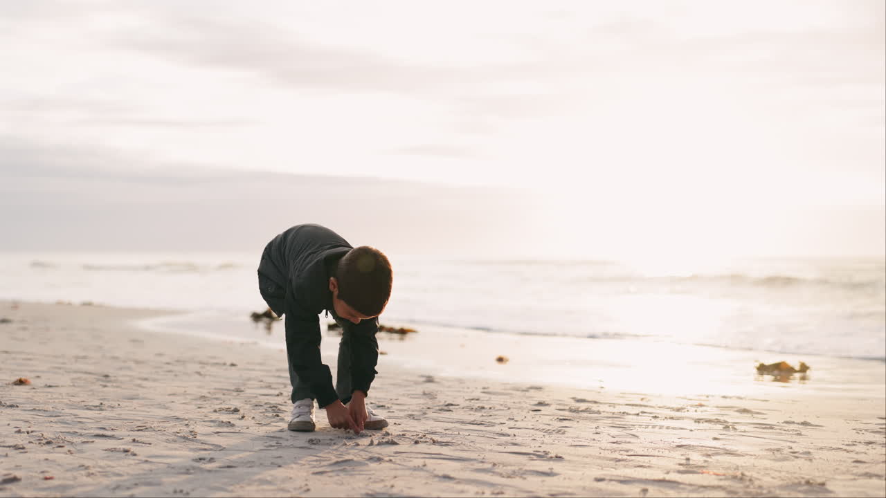 소년, 그림과 모래에 심장