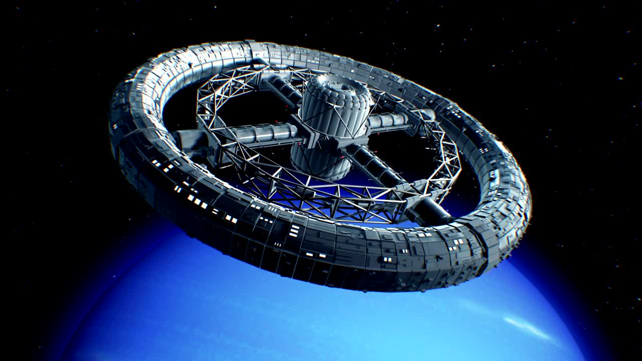 гигантский научно-фантастический тор на фоне нептуна