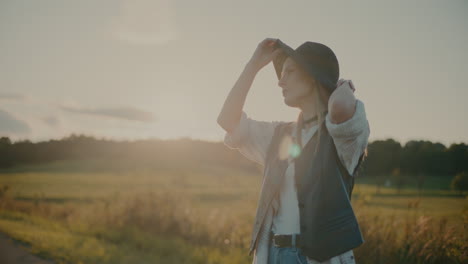 blond woman wearing hat standing against sky