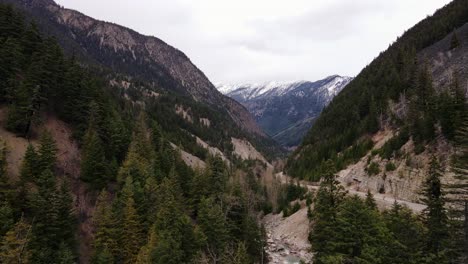 Aerial-drone-shot-of-Duffey-Lake-Road-in-British-Columbia,-Canada