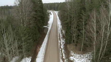 Lone-gravel-road-in-forest