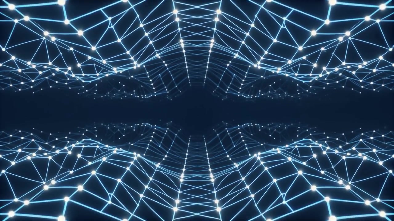 Abstract Digital Network Grid Moving in Dark Space