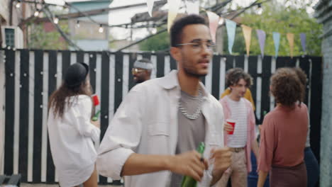 friends partying in backyard