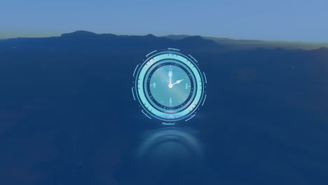animación de un reloj moviéndose rápidamente sobre el paisaje