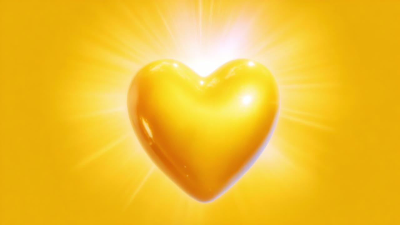 A radiant golden heart illuminated by a soft glow symbolizes love, warmth, and positivity, evoking feelings of joy and connection in a vibrant, cheerful atmosphere