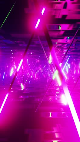 flying down a corridor with multicolored flashing fluorescent lights. vertical looped video