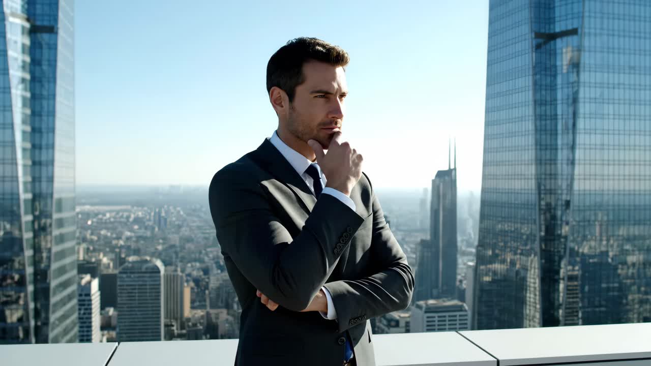 Confident Businessman Overlooking Cityscape